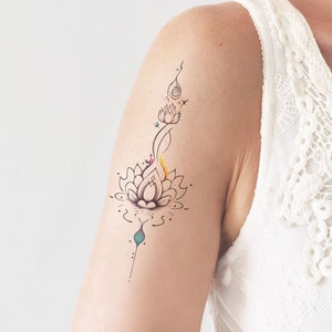 Lotus Unalome - Bohemian Temporary Tattoo - Pack of 4