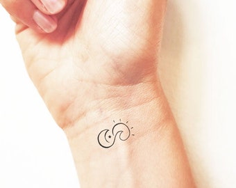 Little Moon Wave and Sun - Infinity - Temporary Tattoo (Set of 2)