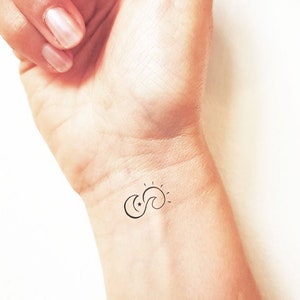 Little Moon Wave and Sun Infinity Temporary Tattoo Set of 2 image 1