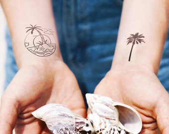 Palme - Malibu Sonnenuntergang - Temporäres Tattoo (2er Set)