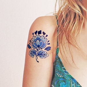 Blue Pottery Bloom - vintage bloem - tijdelijke tattoo