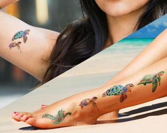Meeresschildkröte-Aquarell - Temporäres Tattoo