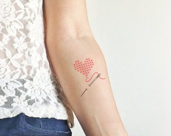 Cross stitch Heart  - Temporary tattoo (Set of 2)