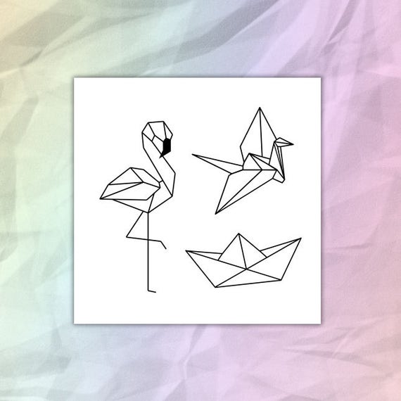 Origami Flamingo Boot Kranich Temporäres Tattoo Pack Of 3