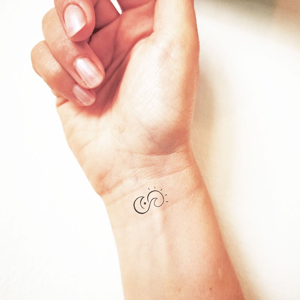 Little Moon Wave And Sun Infinity Temporary Tattoo Set Of Etsy Australia