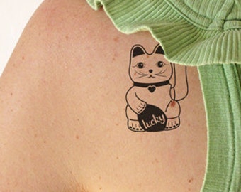 Lucky Cat Temporary Tattoo set of 2 - Etsy Lucky Cat Temporary Tattoo set of 2 - Etsy