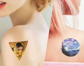 Art tattoo - Starry Night / The Kiss - Temporary Tattoo (Set of 2)