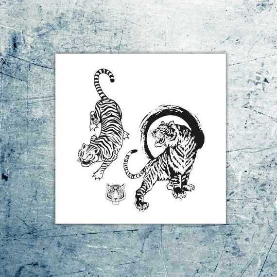 Japanese Tiger Set Temporary Tattoo set of 3 - Etsy Japanese Tiger Set Temporary Tattoo set of 3 - Etsy