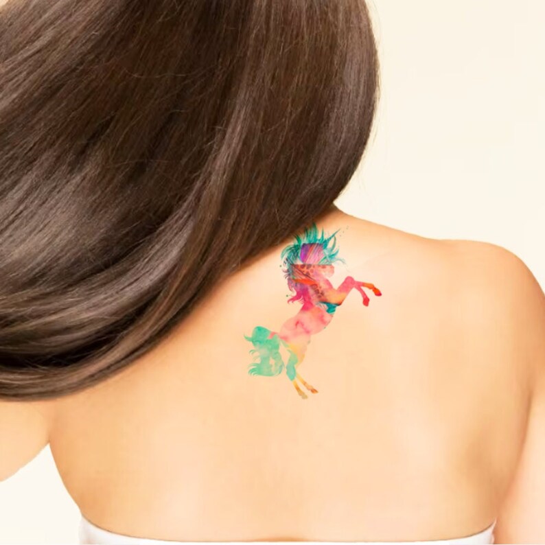 Unicornio acuarela Temporary tattoo imagen 1