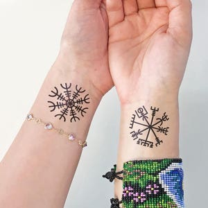 Viking Aegishjalmur Vegvisir Temporary Tattoo Set of 2 image 1