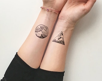 Berge und wellen - Temporäres Tattoo (2er Set)