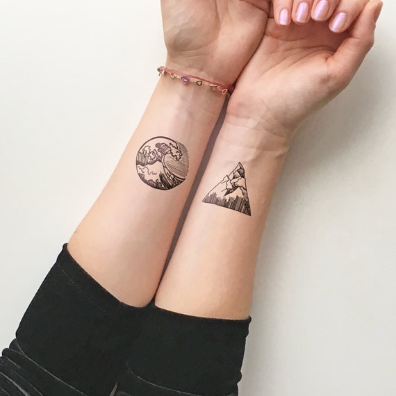 Mountains & Waves Temporary Tattoo set of 2 - Etsy Denmark Mountains & Waves Temporary Tattoo set of 2 - Etsy Denmark
