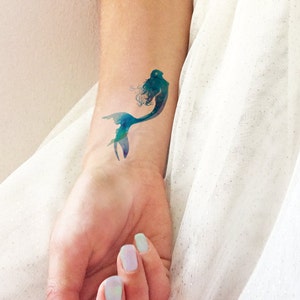 Mermaid watercolor - Temporary tattoo