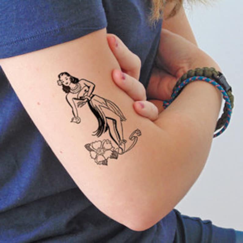 Hawaiian Girl Temporary Tattoo set of 2 Etsy