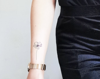 Fine Line Poppy - Flower Temporary tattoo (Set of 2)