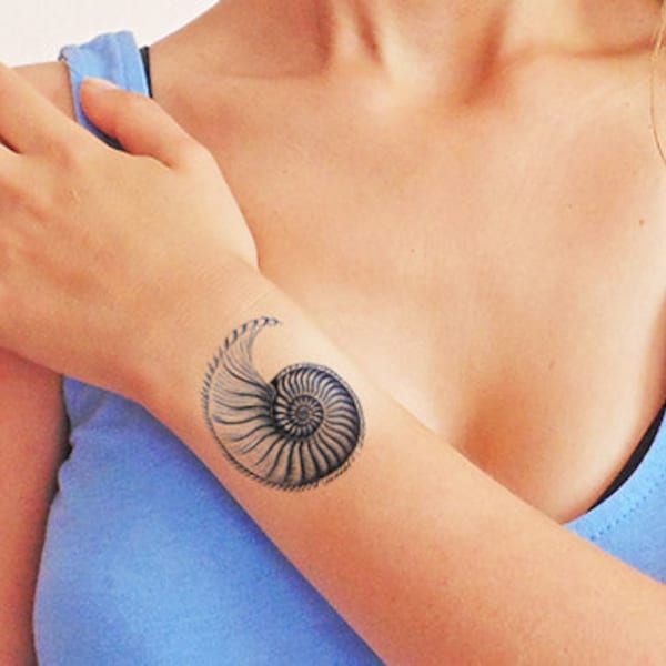 Nautilus concha de mar azul - Tatuaje temporal (conjunto de 2)
