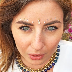 face jewels for makeup Festival Wedding Face Gems Temporary Tattoos mermaid  halloween Bindi Fusion Headpiece Body Jewellery bindi face jewel(Topaz