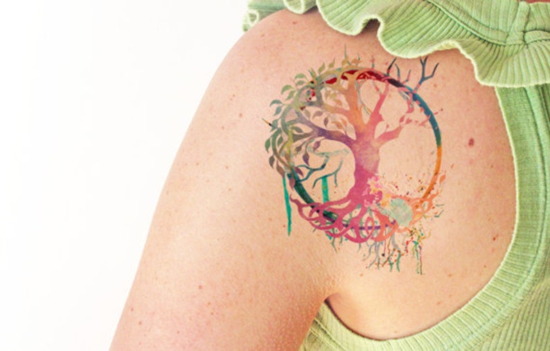 Tree of Life Watercolor Temporary Tattoo Etsy