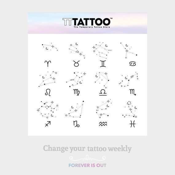 Little Zodiac Sign Set Temporary Tattoo set of 12 - Etsy Australia