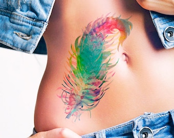 Feather watercolor - Temporary tattoo