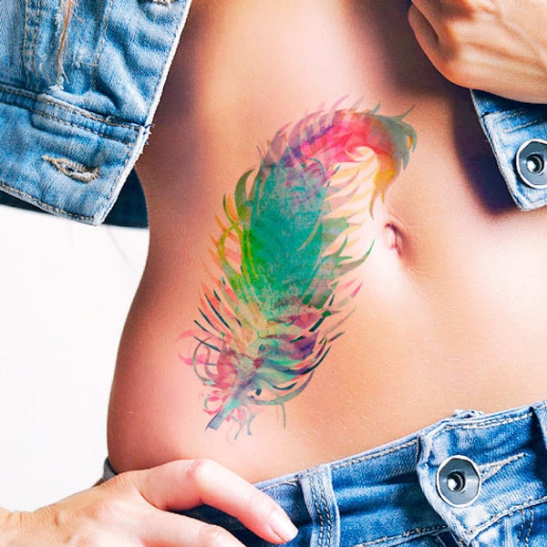 Aquarelle plume - Tatouages temporaires