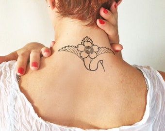 Flower crane - Temporary tattoo (Set of 2)