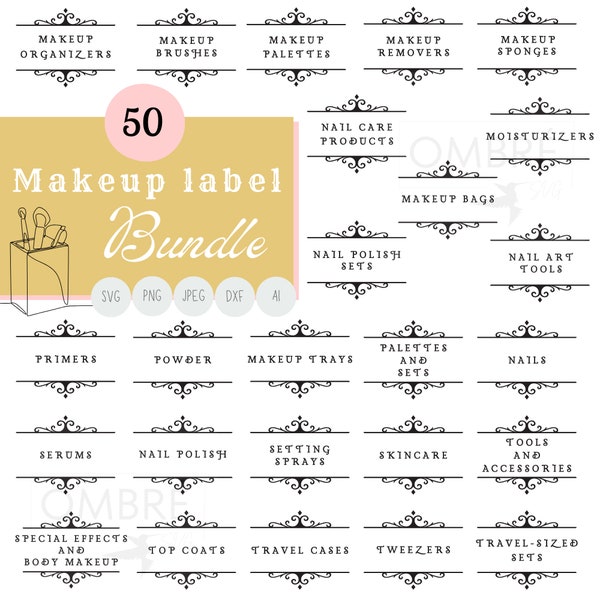 Makeup Labels SVG Bundle, NEW! Makeup Container Labels SVG, Organization Labels svg, Cut Files for Cricut