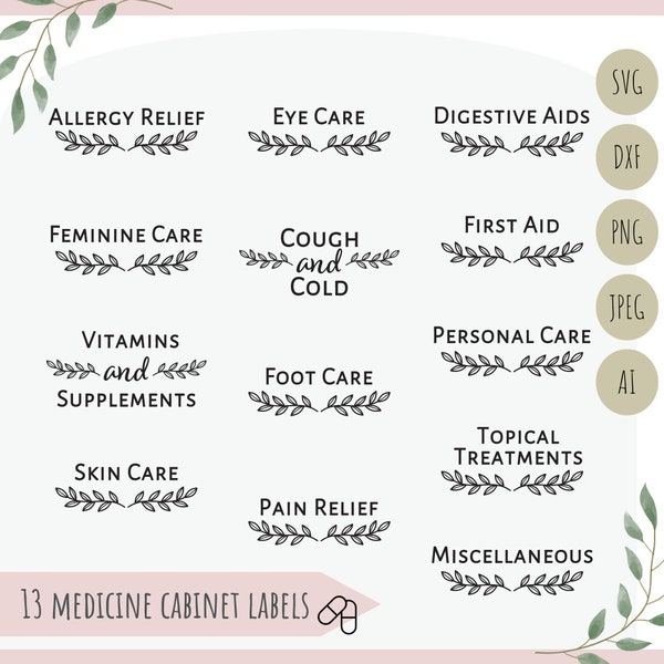 Medicine Cabinet Labels SVG, Bathroom labels, Home organization, Cricut, Silhouette cut files