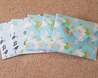 Five blue llama envelopes, cactus envelope set, pack of envelopes, cacti stationery