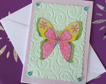 Colourful butterfly card, handmade card for daughter, birthday girl