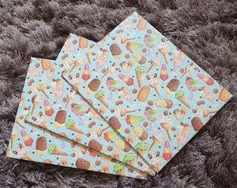 Three blue ice cream envelopes, pack of ice lolly stationery, handmade decorative envelopes