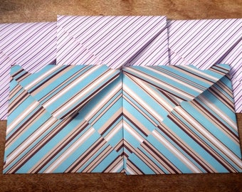 Stripy envelopes, purple and blue envelope set, pack of five envelopes, pretty patterned envelopes, decorative coloured envelopes