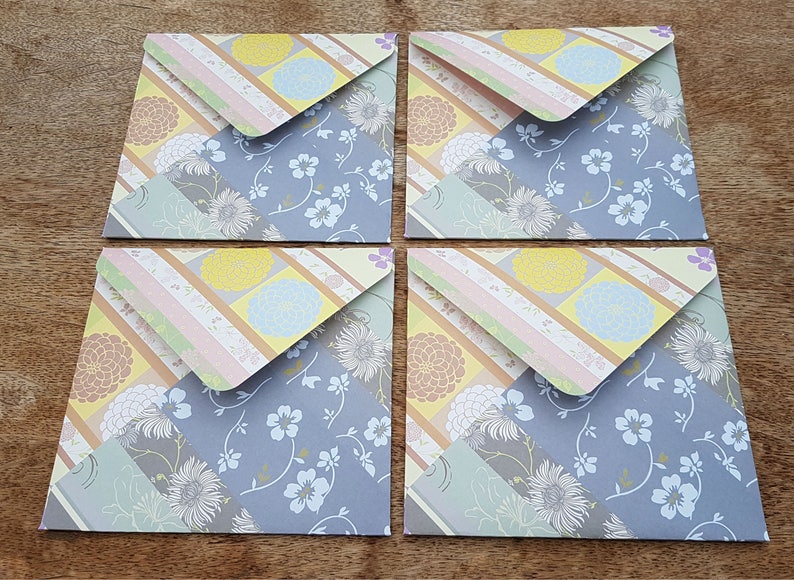 Floral envelopes, letter writing, set of four, handmade stationery, square envelopes, snail mail, scrapbooking, handmade envelopes image 1