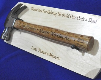 Gift For Grandson ~ Grandson Gifts ~ Job Well Done Gift ~ Thank You Gifts ~ Engraved Gifts ~ Hammer Display Gift ~ Custom Gifts For Boys ~