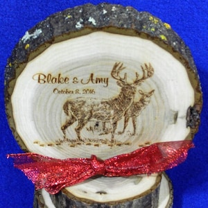 Rustic Cake Top Rustic Wedding Barn Wedding Buck and Doe Cake Top Country Wedding Engraved Wood Cake Top Deer Cake Top Hunting image 1