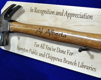 Recognition Gift ~ Appreciation Gift ~ Retirement Plaque ~ Ceremonial Gift ~ Recognition Gifts ~ Hammer Gift ~ Award ~ Appreciation Gifts ~