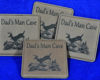 Father's Day Gift For Husband ~ Groomsmen Gift ~ Engraved Coasters ~ Leather Coasters ~ Deer Hunter Gifts ~ Hunting ~ Man Cave Gift