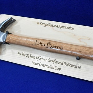 Retirement From Company ~ Appreciation Gift ~ Retirement Plaque ~ Ceremonial Gift ~ Recognition Gifts ~ Hammer Gift ~ Appreciation Gifts ~
