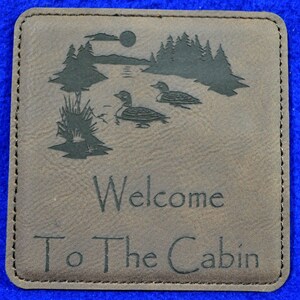 Engraved Coasters Leather Coasters Lake Home Gift Cabin Decor Loons At The Lake Gift Coasters Gift For Friends Housewarming image 3