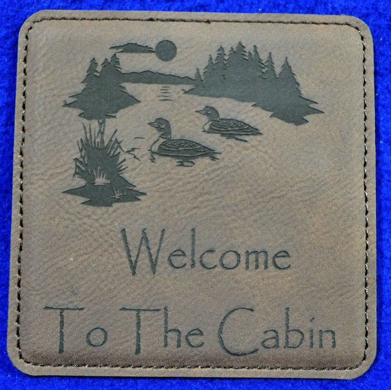 Engraved Coasters Leather Coasters Lake Home Gift Cabin Decor Loons At The Lake Gift Coasters Gift For Friends Housewarming image 3