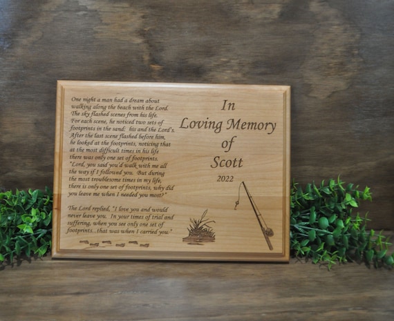 Fishing Memorial Gift, Sympathy Gift, Custom Fish Memorial, Funeral Gift,  Loss of Friend, in Memory of Gifts, Footprints Prayer, Dad Loss 