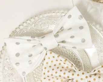 Silver Polka Dot Holiday Bow Tie. Adjustable Bow Tie, Boys Bow Tie, Toddler Bow Tie, Baby Bow Tie, Christmas Bowtie