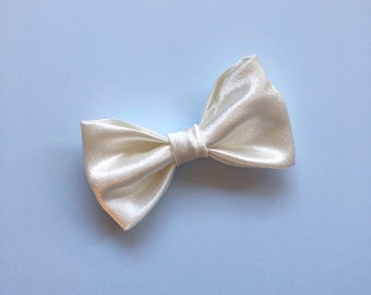 Ivory White Satin Bow Tie. Christmas / Holidays / Baptism - Adjustable Bow Tie, Boys Bow Tie, Toddler Bow Tie, Baby Bow Tie