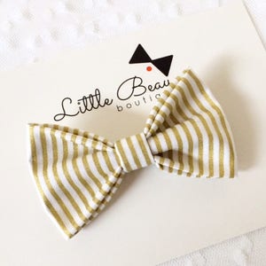 Gold & White Striped Holiday Bow Tie. Adjustable Bow Tie, Boys Bow Tie, Toddler Bow Tie, Baby Bow Tie, Christmas Bowtie