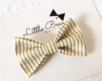 Gold & White Striped Holiday Bow Tie. Adjustable Bow Tie, Boys Bow Tie, Toddler Bow Tie, Baby Bow Tie, Christmas Bowtie