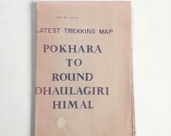 Vintage Himalayan Map Tibetan Trek Map Pokhara to Dhaulagiri Rare Cyanotype Print Map Mandala Trekking Maps
