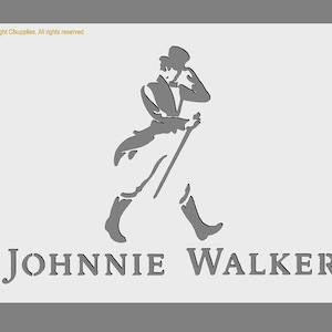 May include: A black and white silhouette of a man in a top hat and walking stick, with the text "JOHNNIE WALKER" below.