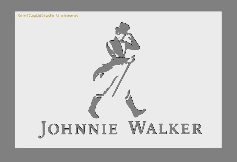 May include: A black and white silhouette of a man in a top hat and walking stick, with the text "JOHNNIE WALKER" below.