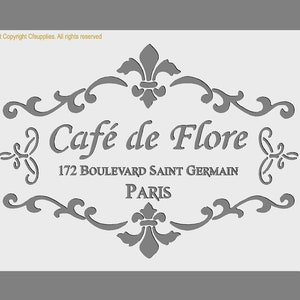 Vintage French Stencil | Cafe de Flore | Shabby Chic Stencil for Walls, Fabrics, Furniture, Reusable, Washable A4/A3 stencil sizes (274)
