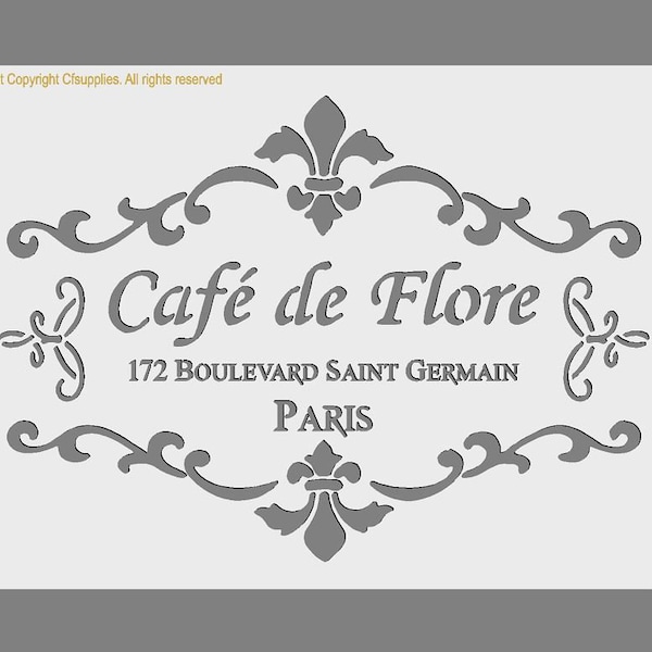 Vintage French Stencil | Cafe de Flore | Shabby Chic Stencil for Walls, Fabrics, Furniture, Reusable, Washable A4/A3 stencil sizes (274)